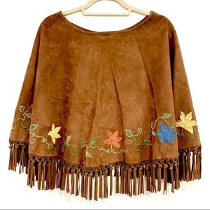 NWOT Bohemian Suede Embroidered Floral Poncho